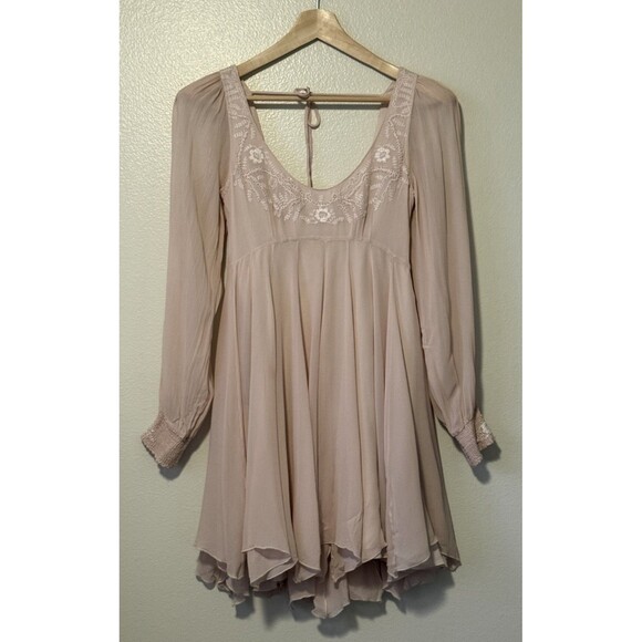 Free People Dresses & Skirts - Free People Tatiana Beaded Swing Dress Size 2 Blush Pink Fairy Boho Ethereal